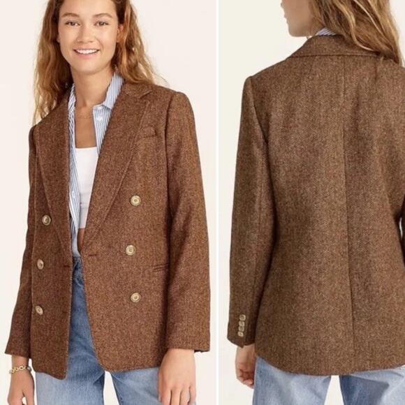 J.Crew Bristol Double Breasted Blazer Jacket Herringbone Wool Brown Size 6 - Picture 2 of 10